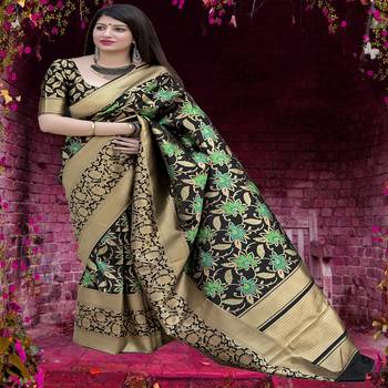Black woven silk blend saree with blouse 1