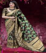 Black woven silk blend saree with blouse
