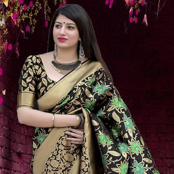 Black woven silk blend saree with blouse 2