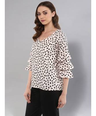 Baby Pink Printed Top With Frill Sleeves 5