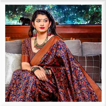 Multicolor woven banarasi silk saree with blouse 2