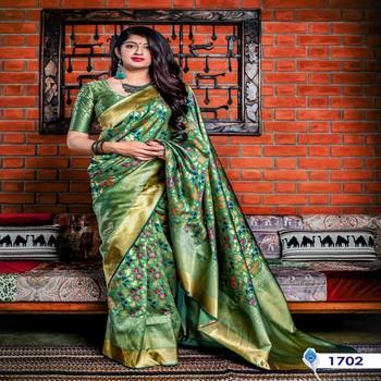 Green woven banarasi silk saree with blouse 1