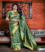 Green woven banarasi silk saree with blouse