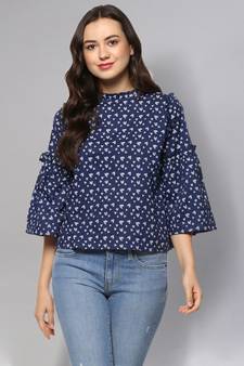 Navy Blue Printed Top