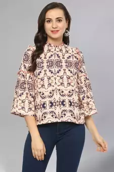 Multi Color Damask Print Top