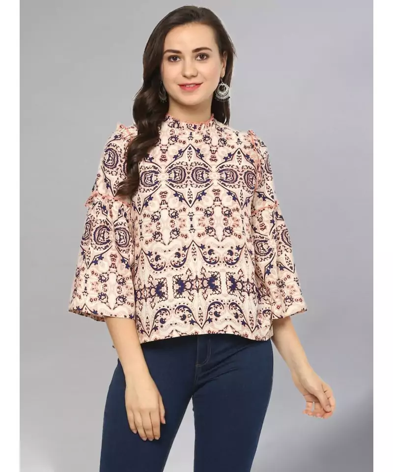 Multi Color Damask Print Top