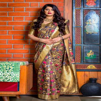 Multicolor woven banarasi silk saree with blouse 1