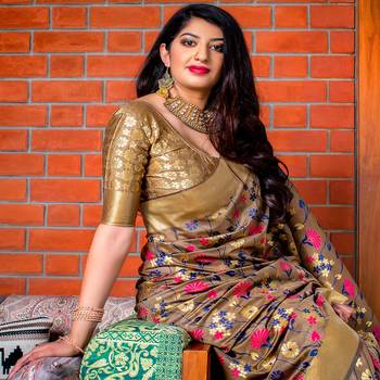Multicolor woven banarasi silk saree with blouse 2