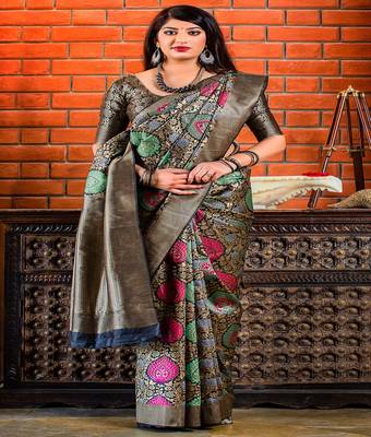 Multicolor woven banarasi silk saree with blouse 1