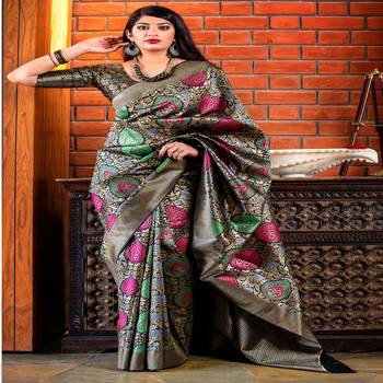 Multicolor woven banarasi silk saree with blouse 2
