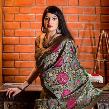 Multicolor woven banarasi silk saree with blouse 3