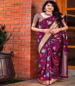 Wine woven banarasi silk saree with blouse