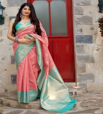 Rani pink woven banarasi silk saree with blouse 1