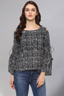 Grey & Black Printed Top