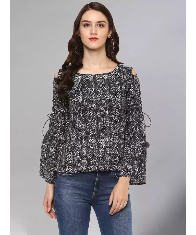 Grey & Black Printed Top