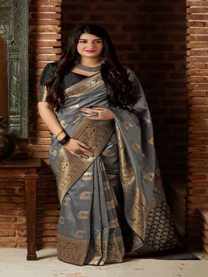 Multicolor woven banarasi silk saree with blouse 1