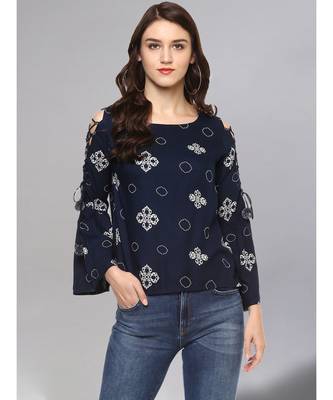 Navy Blue Printed Top 1