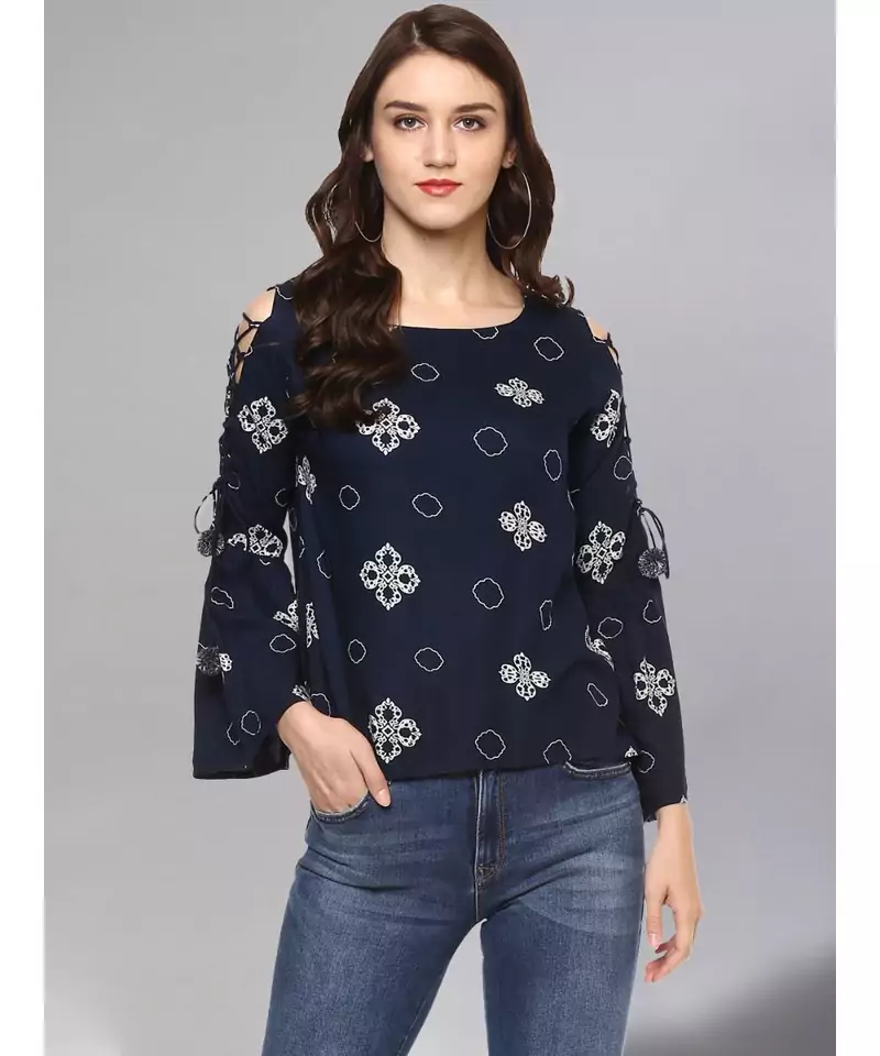 Navy Blue Printed Top
