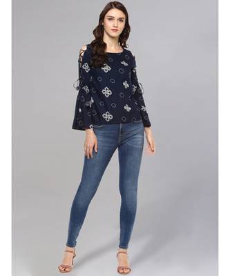 Navy Blue Printed Top 2