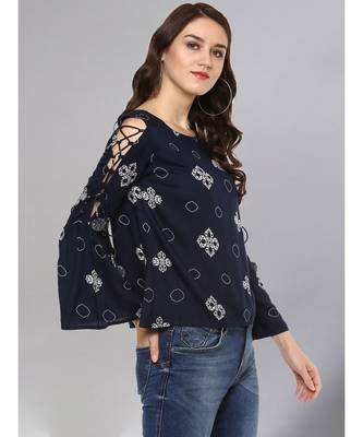 Navy Blue Printed Top 5