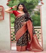 Black woven banarasi silk saree with blouse