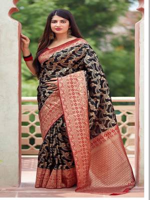 Black woven banarasi silk saree with blouse 2