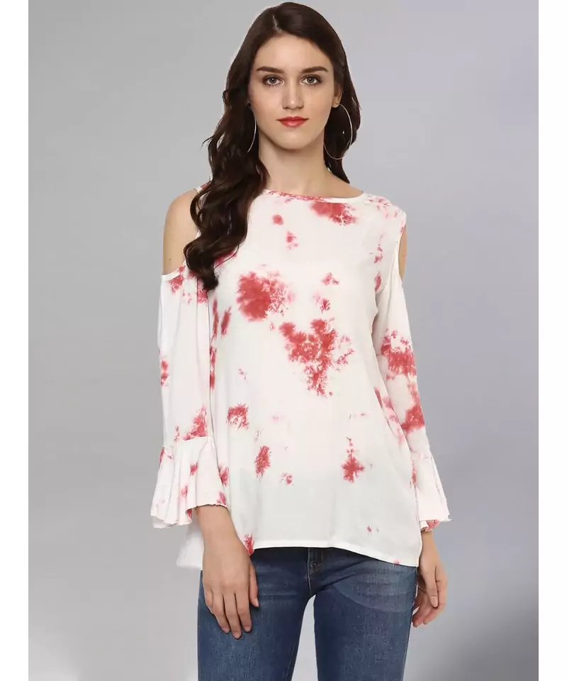 Off White Tie Dye Print Top