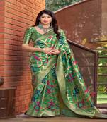 Green woven banarasi silk saree with blouse