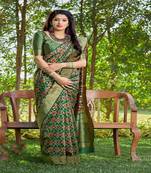 Green woven banarasi silk saree with blouse