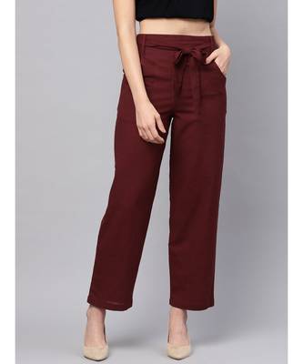 Maroon Solid Trousers 1
