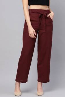 Maroon Solid Trousers