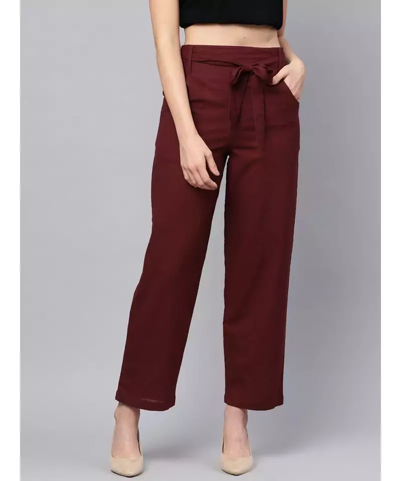 Maroon Solid Trousers