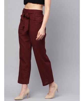 Maroon Solid Trousers 2