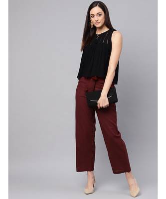 Maroon Solid Trousers 3