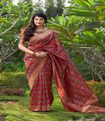 Rani pink woven banarasi silk saree with blouse