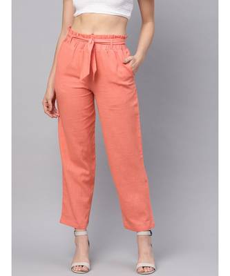 Peach Solid Trousers 1