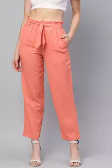 Peach Solid Trousers
