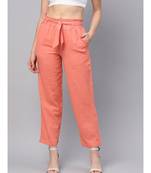 Peach Solid Trousers