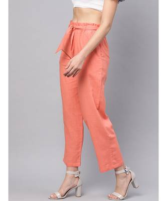 Peach Solid Trousers 2