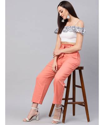 Peach Solid Trousers 4