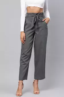 Grey Solid Trousers