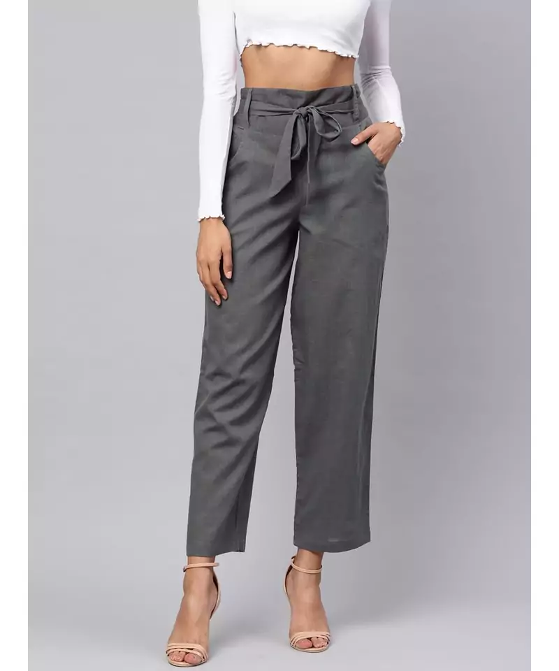 Grey Solid Trousers