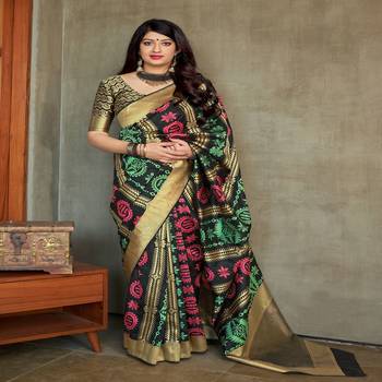 Black woven banarasi silk saree with blouse 1