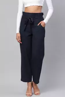 Navy Blue Solid Trousers