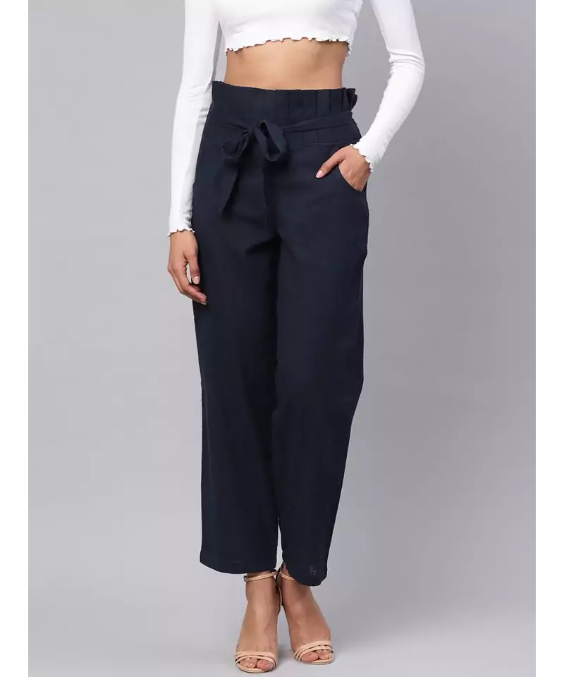 Navy Blue Solid Trousers