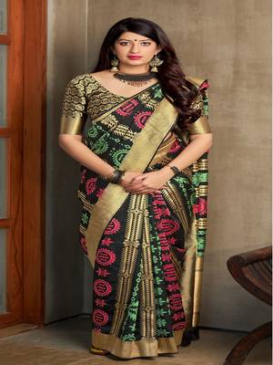 Black woven banarasi silk saree with blouse 2