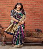 Dark blue woven banarasi silk saree with blouse