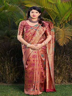 Multicolor woven banarasi silk saree with blouse 2