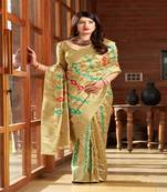 Beige woven banarasi silk saree with blouse
