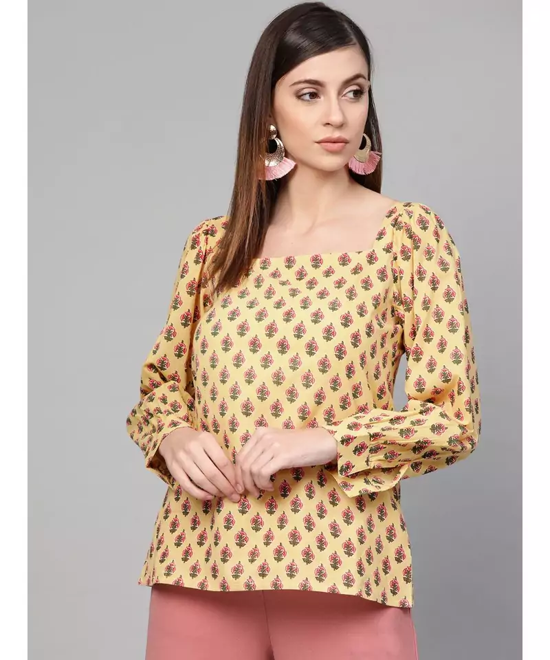 Lime Yellow Printed Top